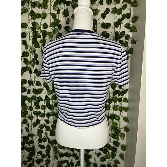 Brandy Melville Purple White Stripe Crew Neck Crop Top Tee Size Small - Picture 2 of 5